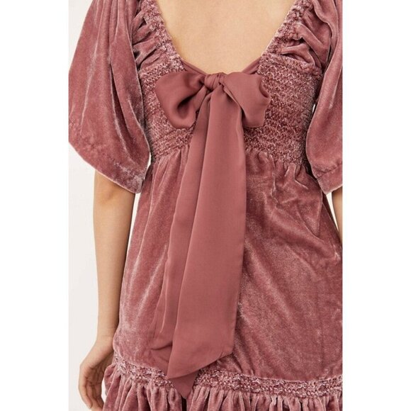 Free People Easy To Love Mini Dress in Dried Currant Small Womens Velvet Babydol - Picture 11 of 12